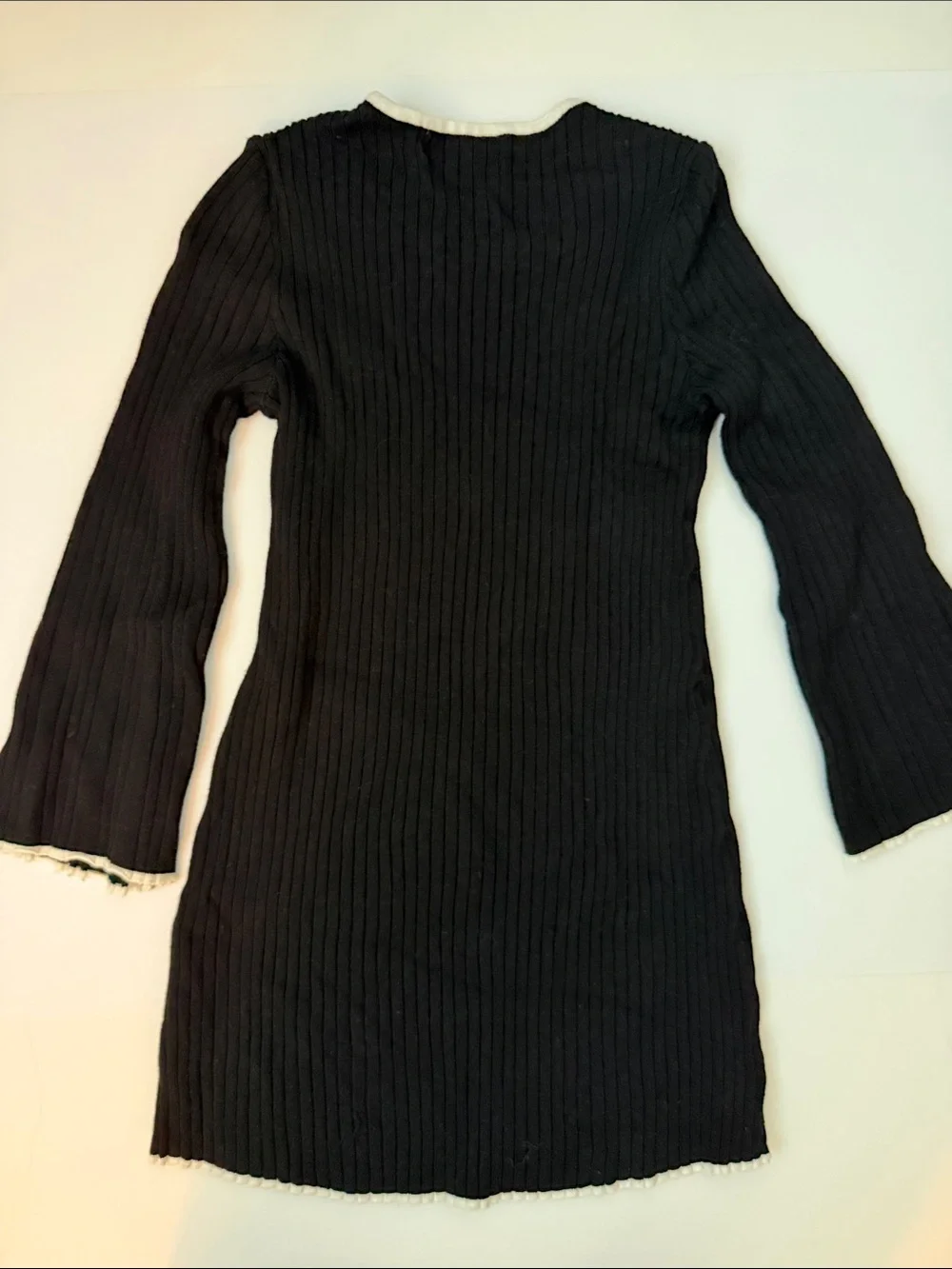 H&M Black Ribbed Long-Sleeve Girls Dress with White Trim